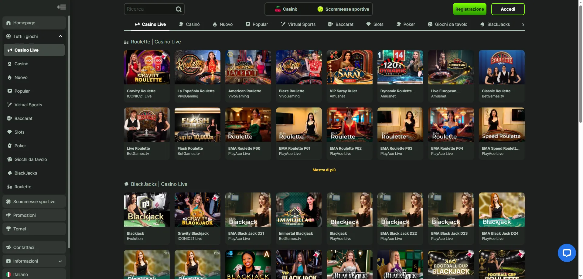 Giochi con croupier dal vivo su WeltBet Casino Italy — roulette e blackjack
